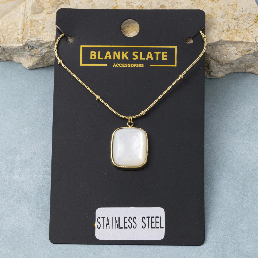 Stainless Steel Cushion Mother Of Pearl Necklace