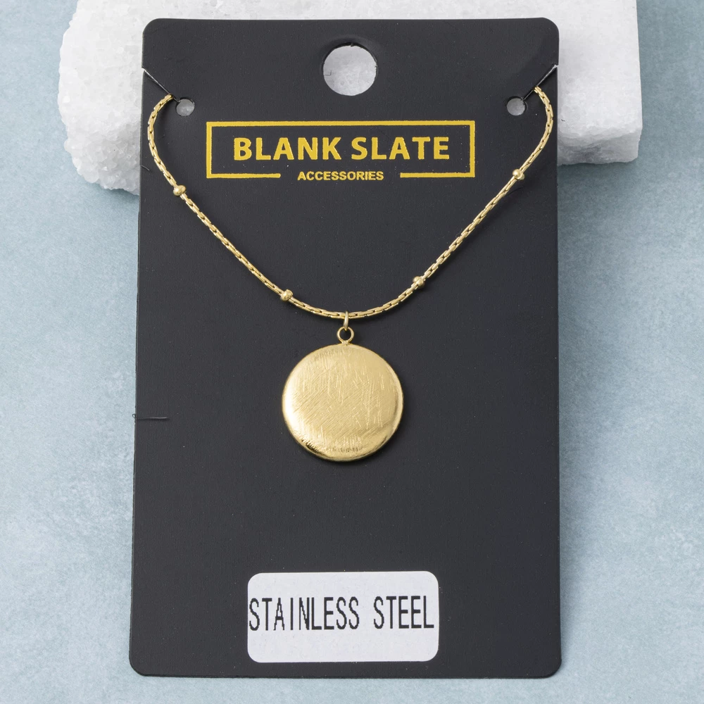 Stainless Steel Brushed Round Disc Necklace