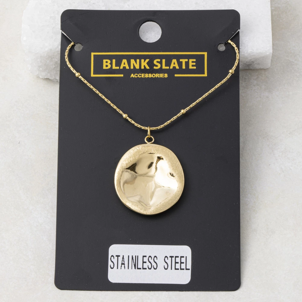 Stainless Steel Molten Round Disc Pendant Necklace