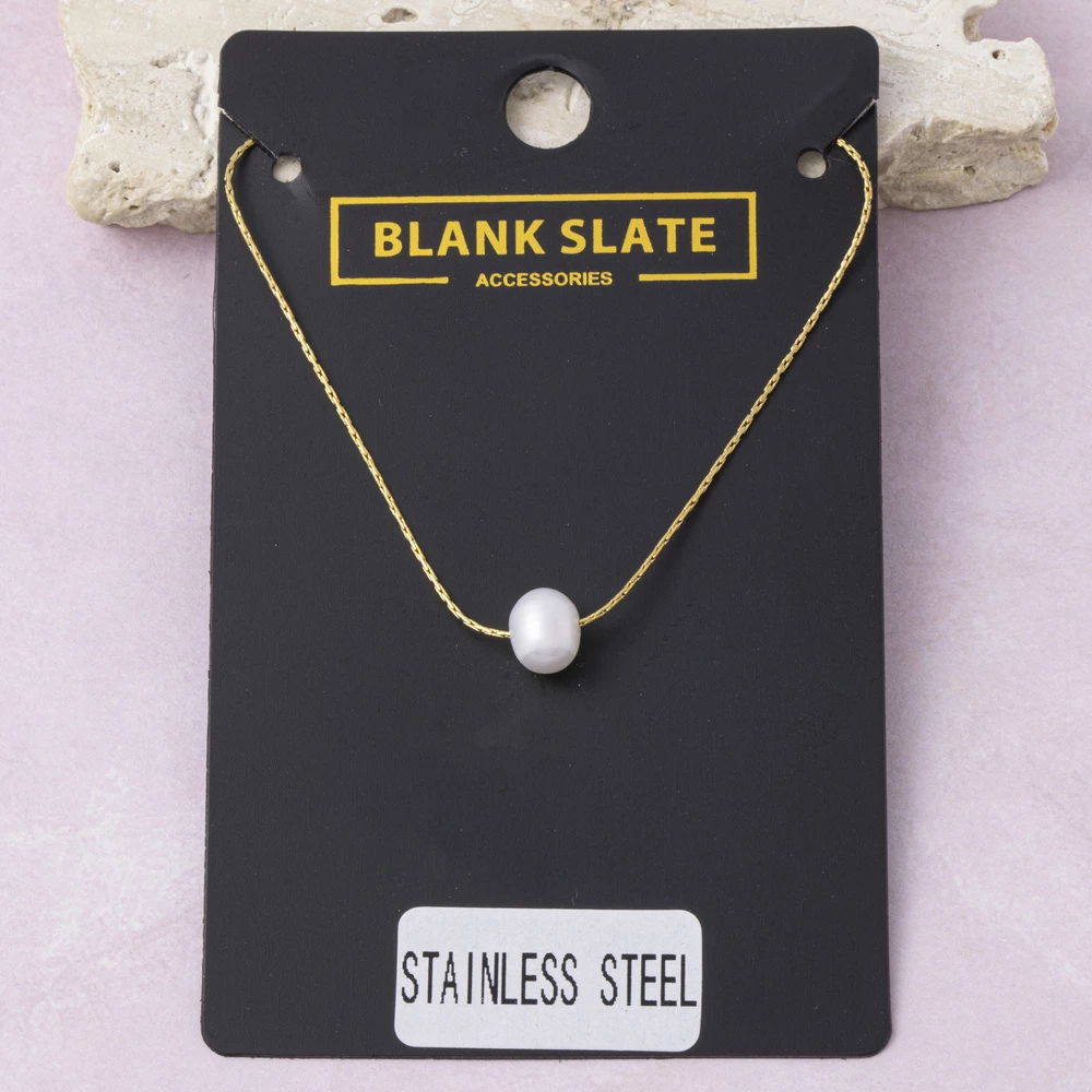 Stainless Steel Single Pearl Station Necklace