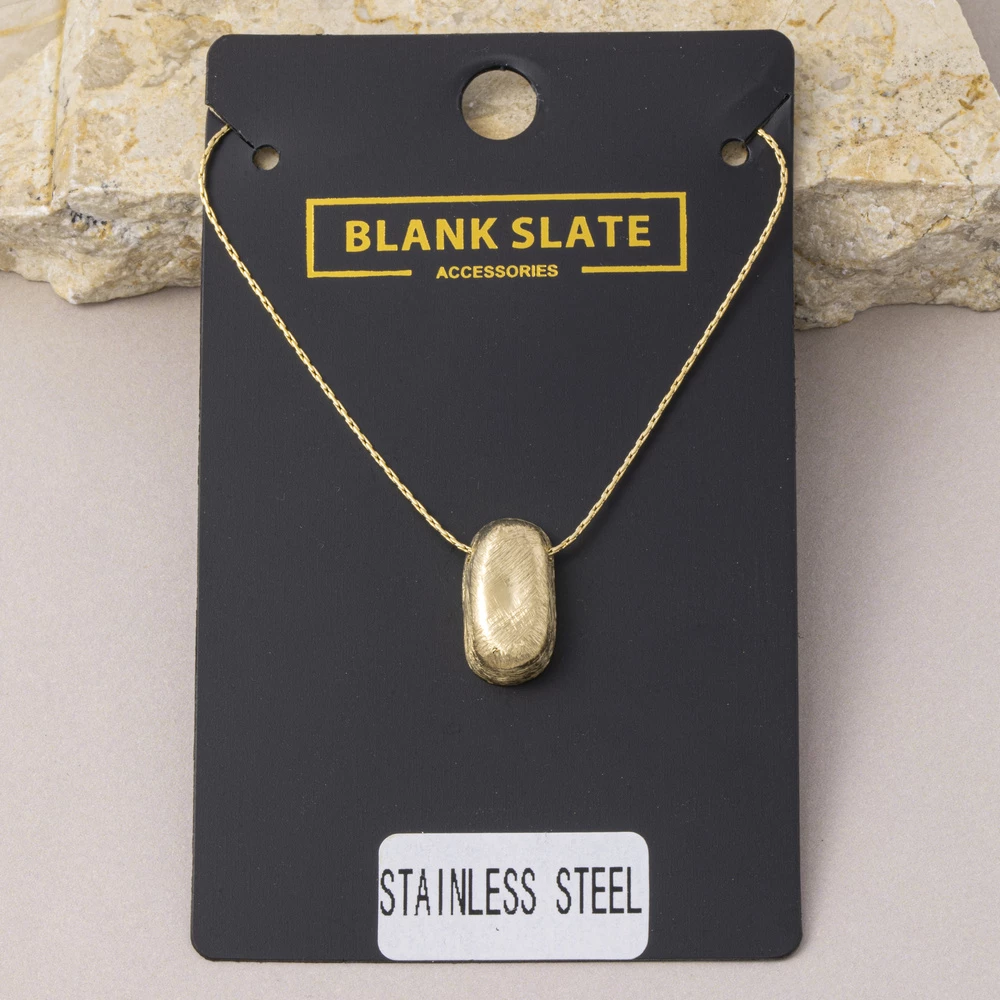 Stainless Steel Puffed Nugget Pendant Necklace