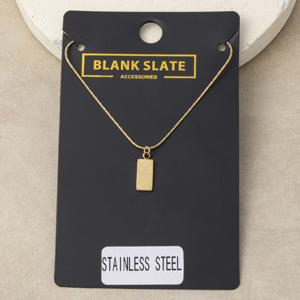 Stainless Steel Brushed Bar Tag Pendant Necklace