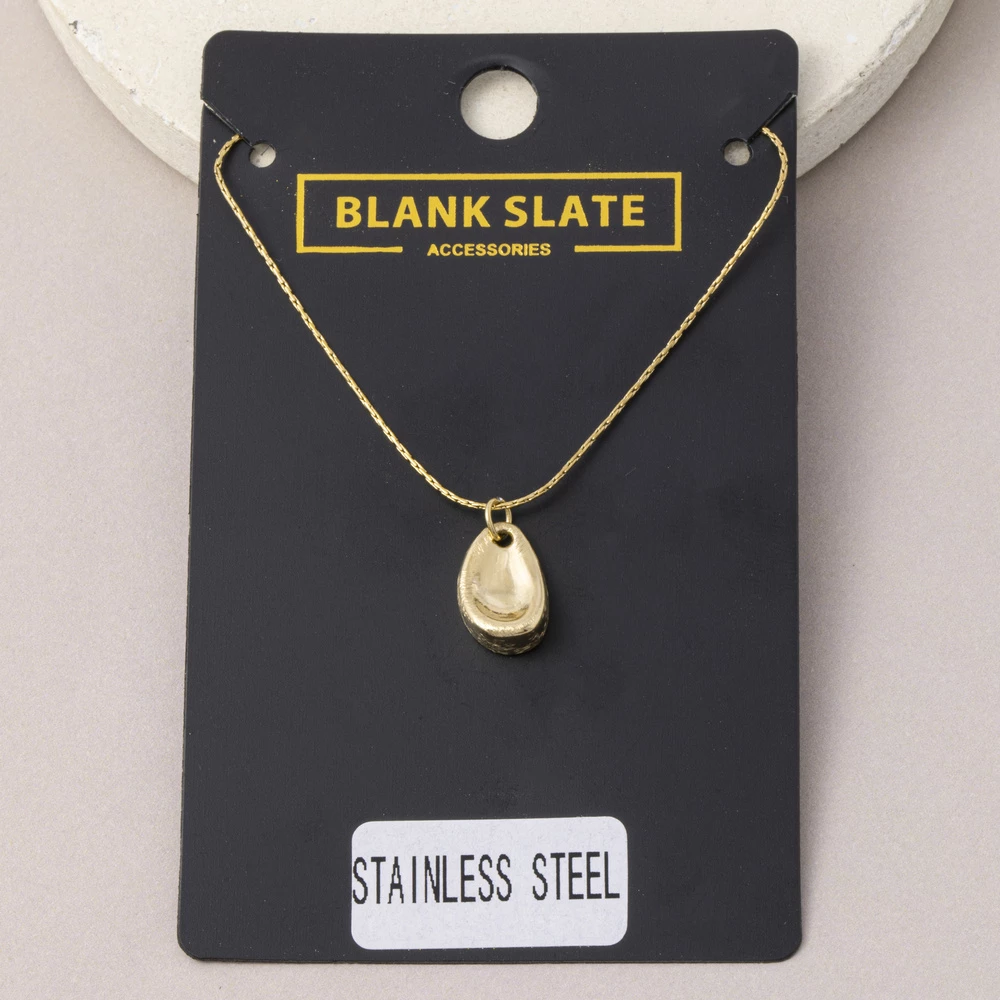 Stainless Steel Puffed Teardrop Pendant Necklace