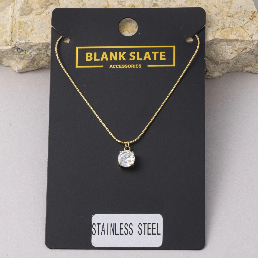 Stainless Steel Round Solitaire Cz Pendant Necklace