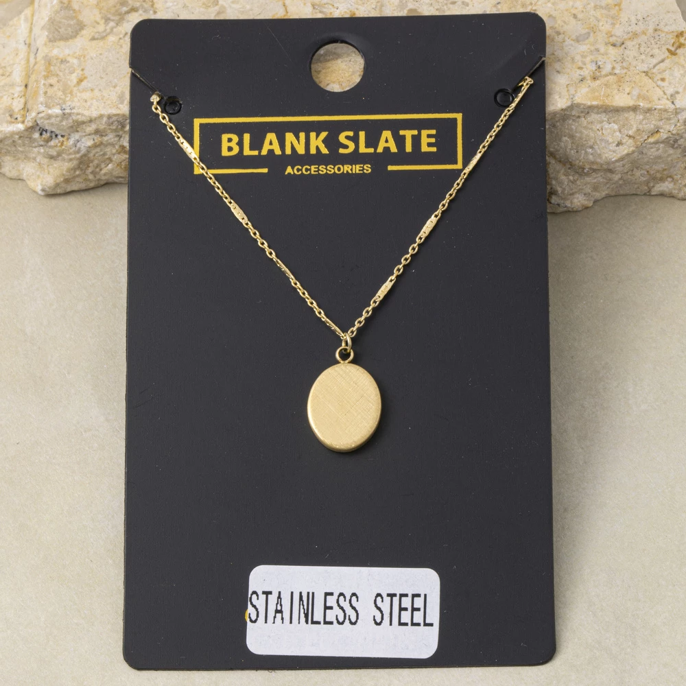 Stainless Steel Small Brushed Coin Pendant Necklace