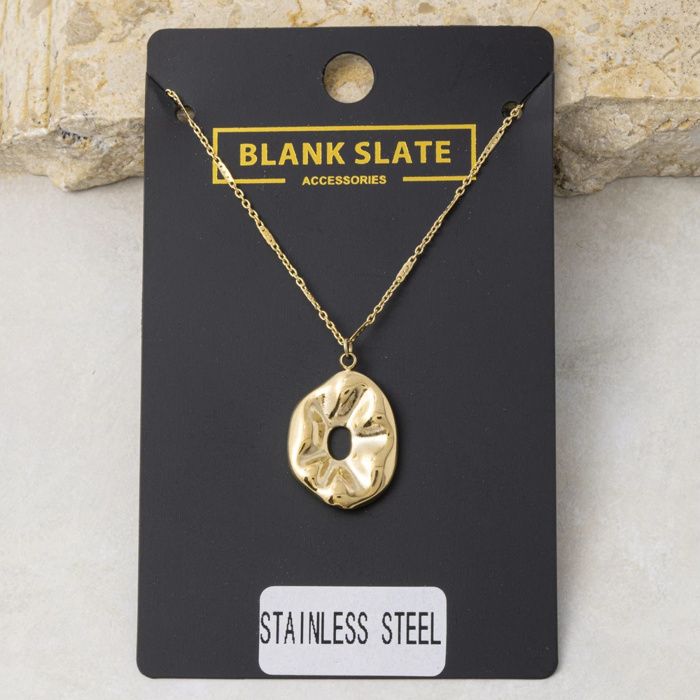 Stainless Steel Molten Open Ring Pendant Necklace