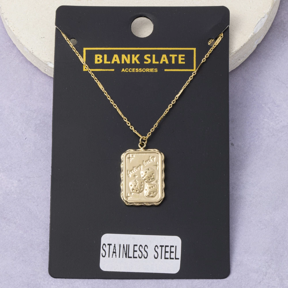 Stainless Steel Feeling Lucky Dice Tag Necklace