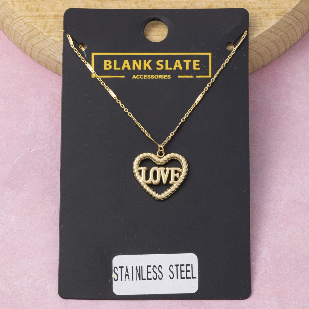 Stainless Steel Open Heart Love Word Necklace