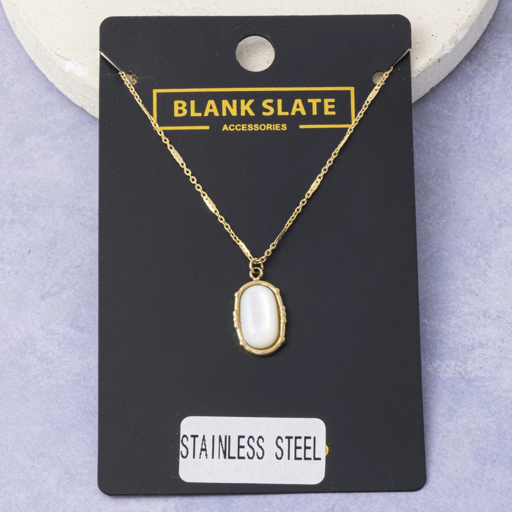 Stainless Steel Mother Of Pearl Scallop Frame Necklace