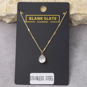 Stainless Steel Pear Cut Cz Bezel Pendant Necklace