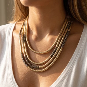 Four Strand Tube Bead Layered Statement Necklace