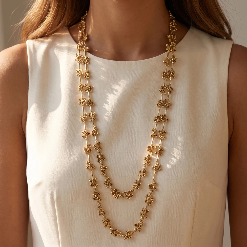 Long Textured Cluster Bead Strand Necklace