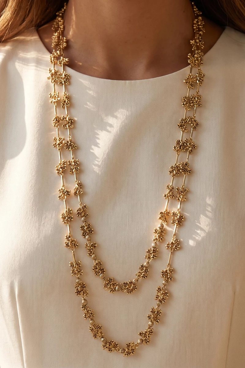 Long Textured Cluster Bead Strand Necklace