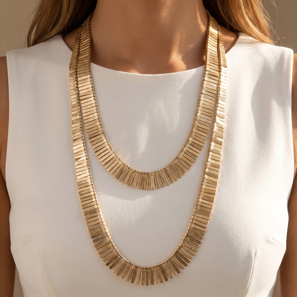 Two Piece Graduated Fringe Bib Necklace Set