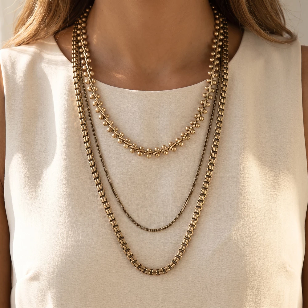 Triple Layer Mixed Chain Necklace