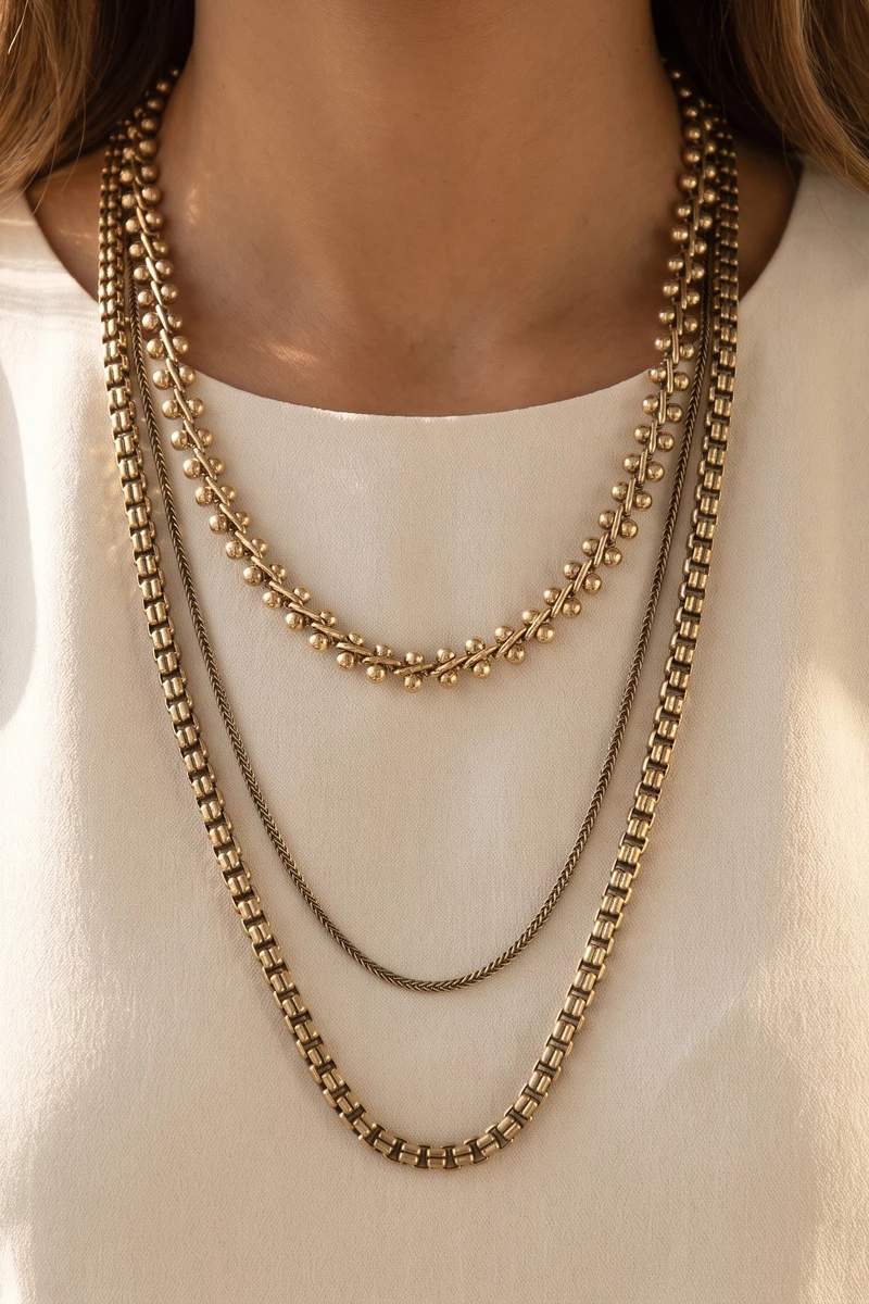 Triple Layer Mixed Chain Necklace