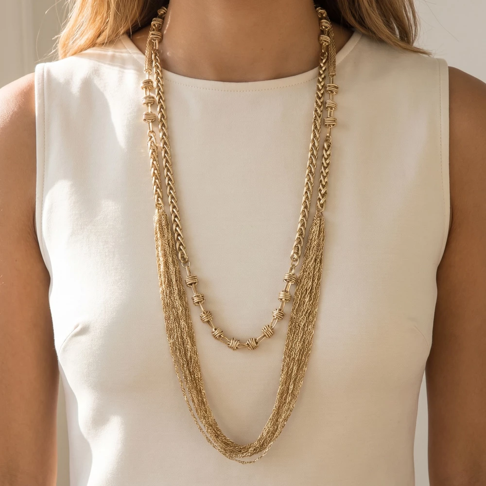 Extra Long Braided Multi Chain Wrap Necklace