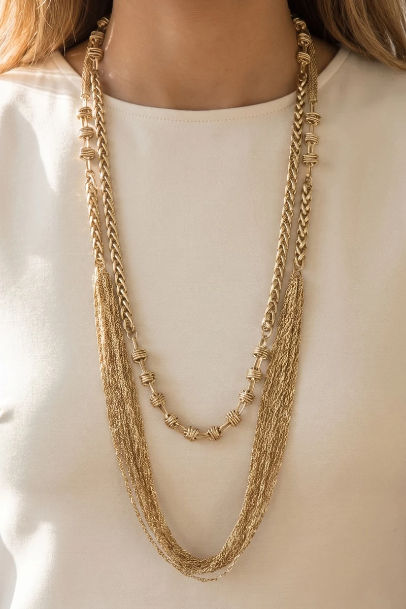 Extra Long Braided Multi Chain Wrap Necklace