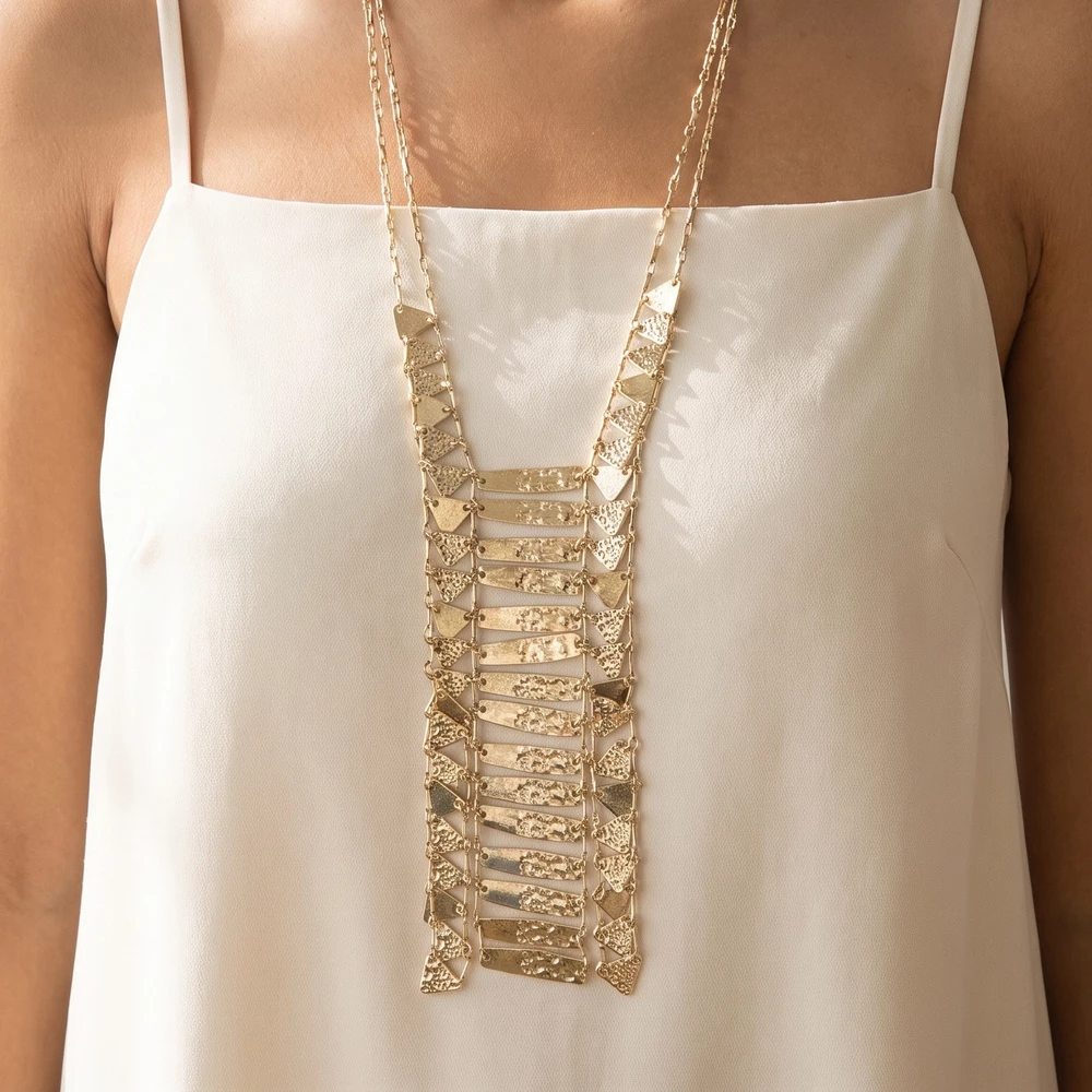 Hammered Bar Ladder Y Bib Necklace