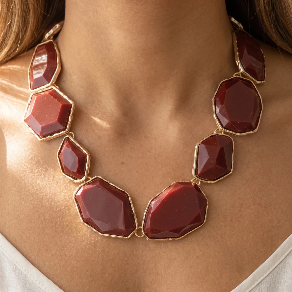 Chunky Faceted Bead Statement Collar Necklace