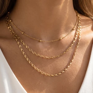 Triple Layer Chain Necklace With Disc Charm