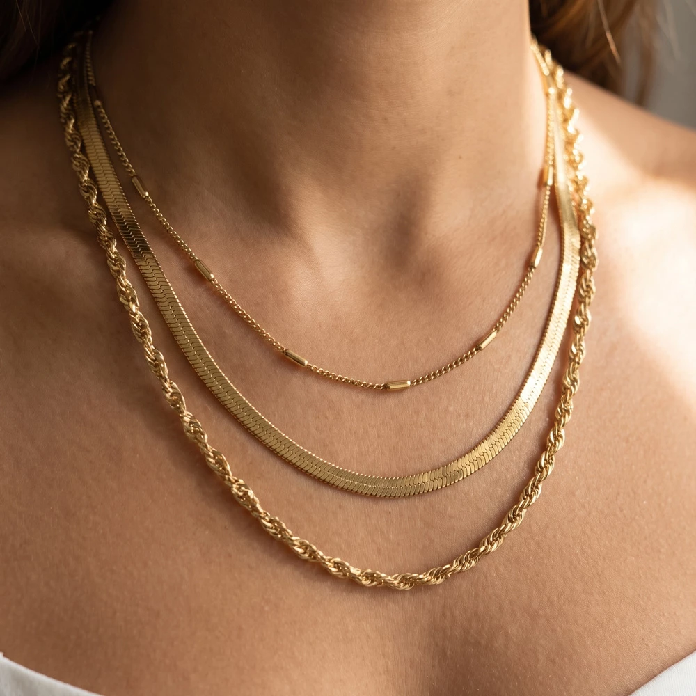 Herringbone Twist And Figaro Layered Necklace