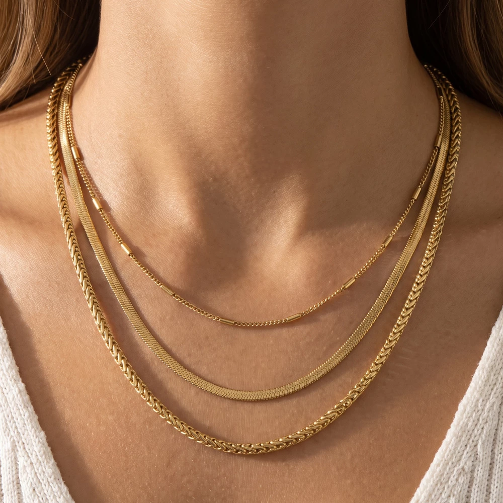 Wheat Box And Snake Chain Layered Necklace