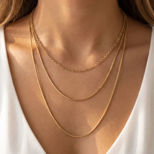 Fine Snake Chain Triple Layer Long Necklace