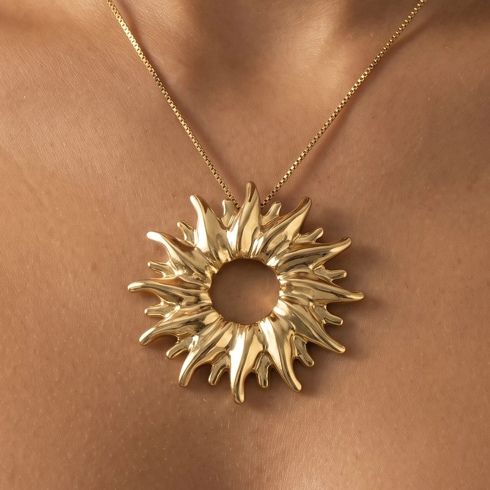 Gold Dipped Sunburst Pendant Necklace