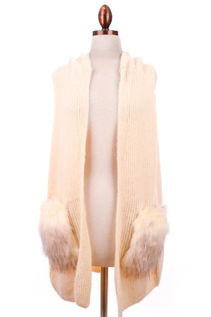 Soft Ribbed Sleeveless Hooded Cardigan