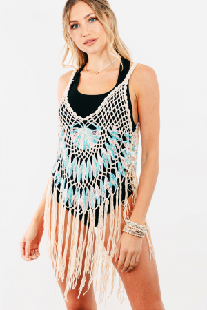 Fishnet Knit Fringe Cover Up