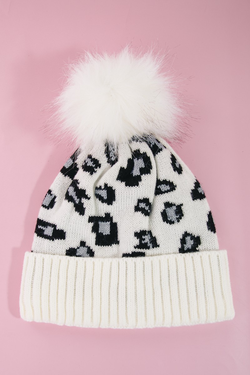 Leopard Print Pom Beanie