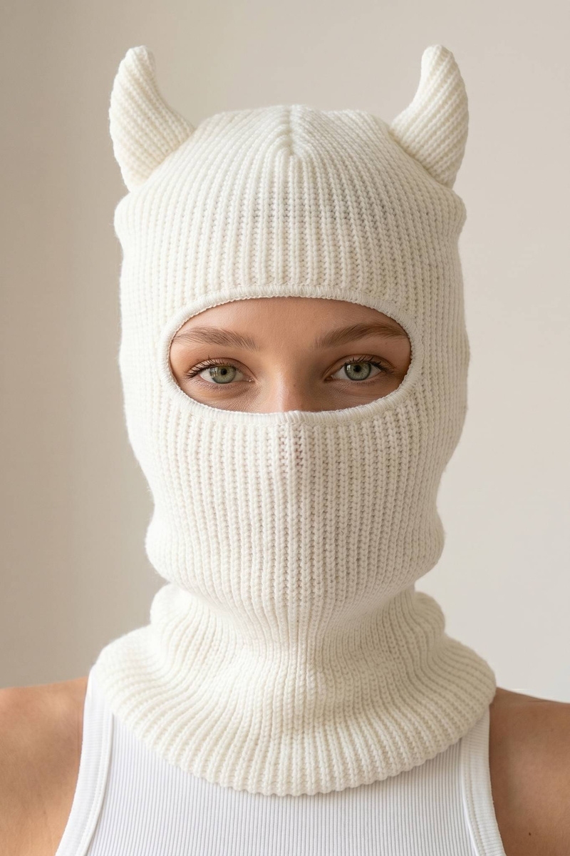 Ribbed Knit Cat Ear Balaclava Hat