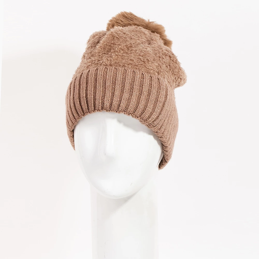 Faux Teddy Knit Pom Beanie