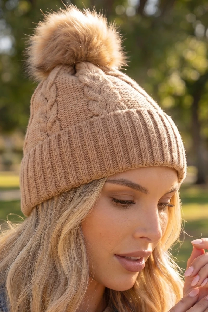 Crochet Knit Pompom Beanie