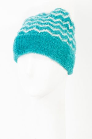 Fuzzy Zig Zag Striped Beanie