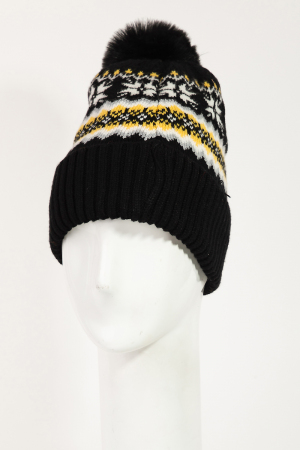Soft Snowflake Print Pom Beanie