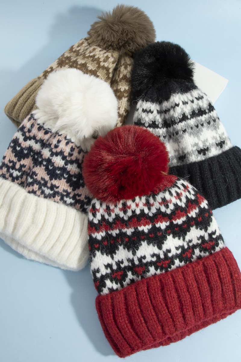 Warm Winter Theme Pom Beanie