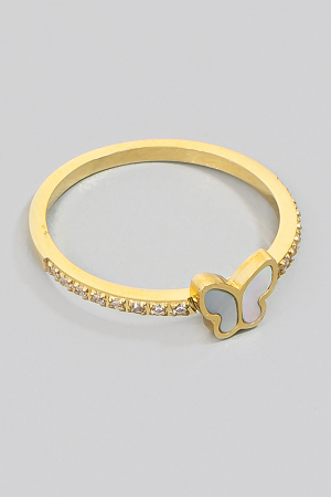 Rhinestone Studs And Seashell Butterfly Band Ring