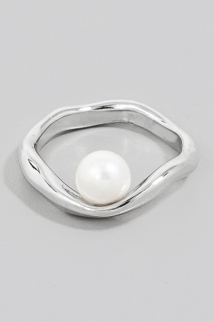 Pearl Stud Warped Metallic Band Ring