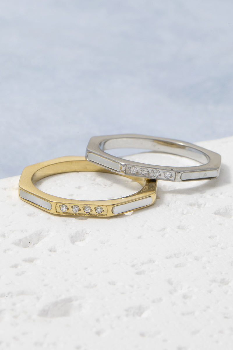 Wide Enamel Stripe Open Cuff Ring