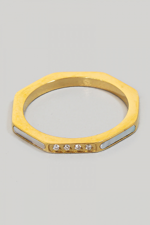 Seashell Bar And Rhinestone Geometric Band Ring