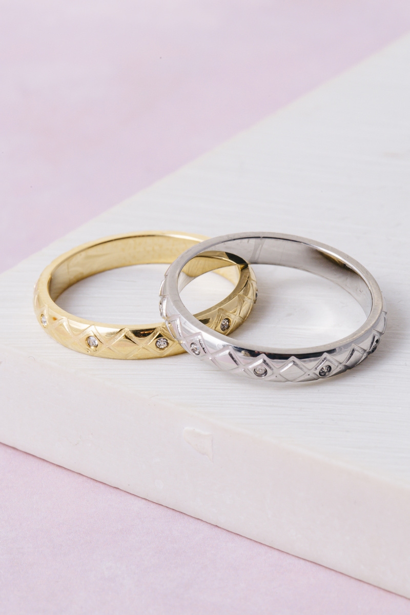 Quilted Crosshatch Cz Scatter Band Ring