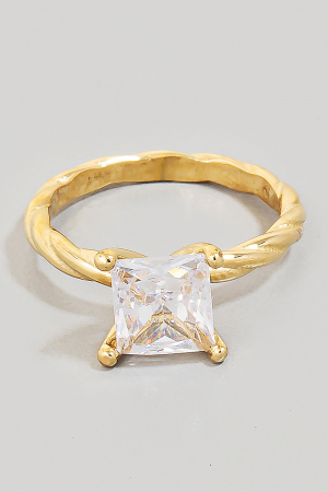 Princess Cut Rhinestone Twisted Metallic Band Ring