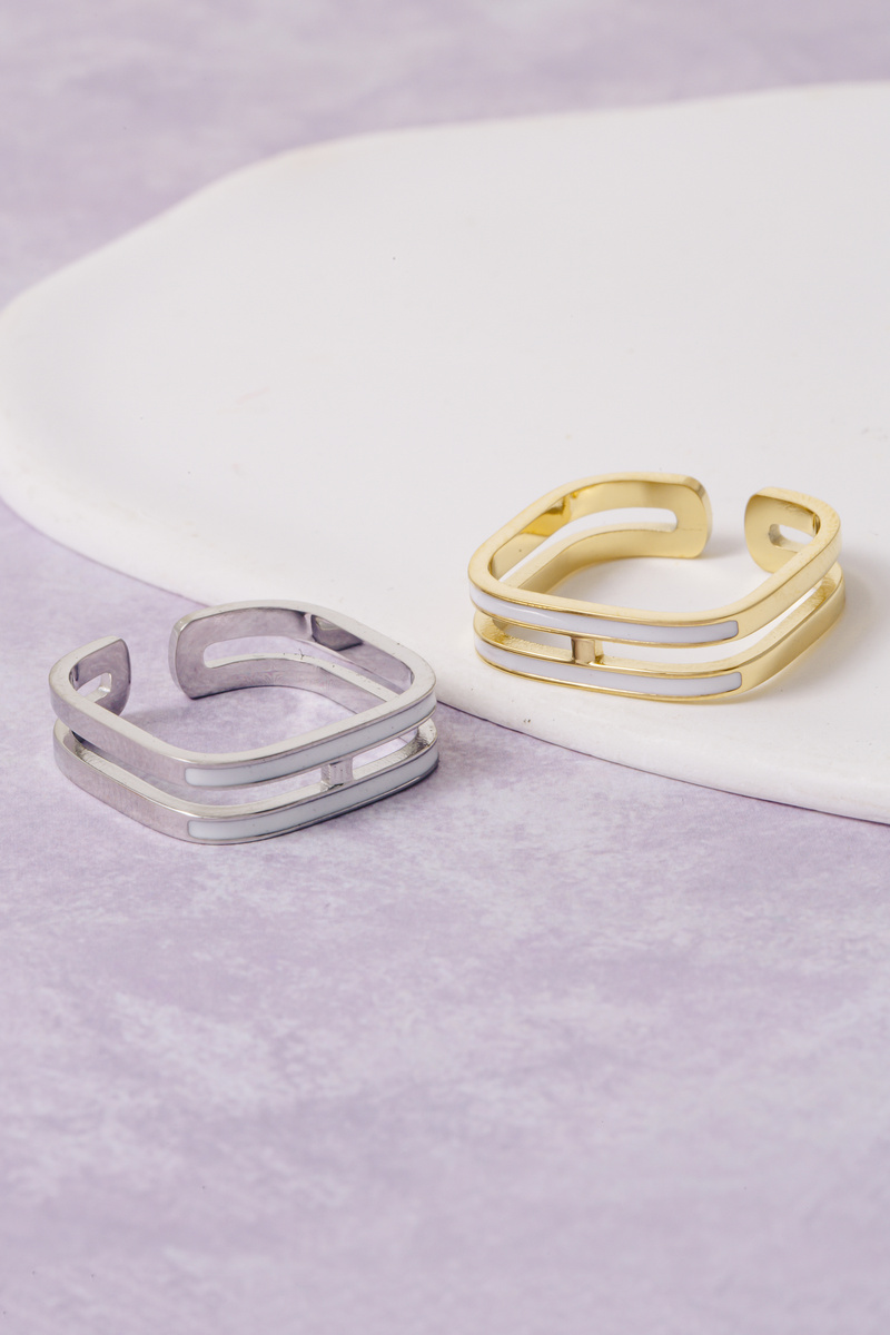 Gold Dipped Angular Enamel Inlay Ring