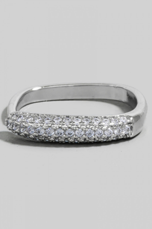 Rhinestone Pave Side Square Open Band Ring