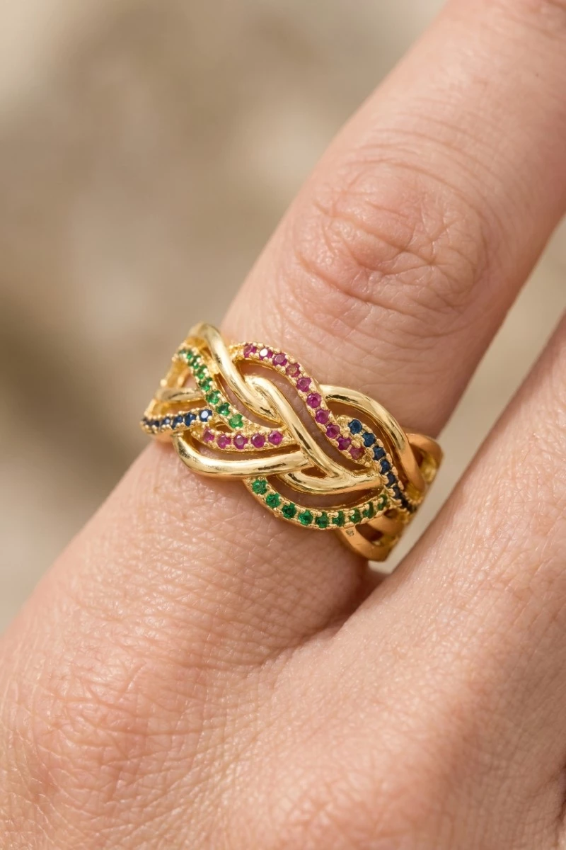 Rhinestone Braided Band Ring