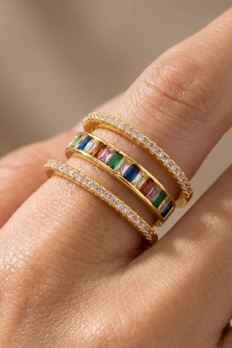 Three Row Assorted Rhinestone Open Ring