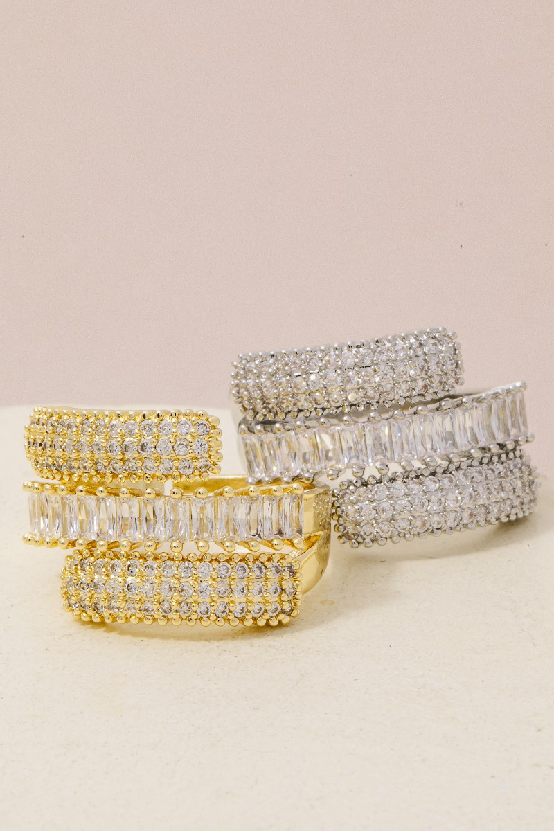 Rhinestone Studded Triple Row Ring