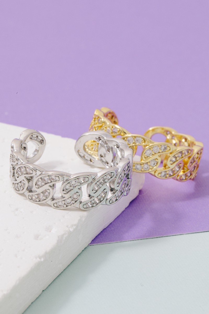 Rhinestone Metallic Chain Ring